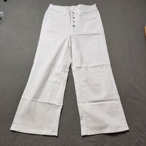 NWOT Denver Hayes white exposed Button fly high rise wide leg crop jeans Sz 12